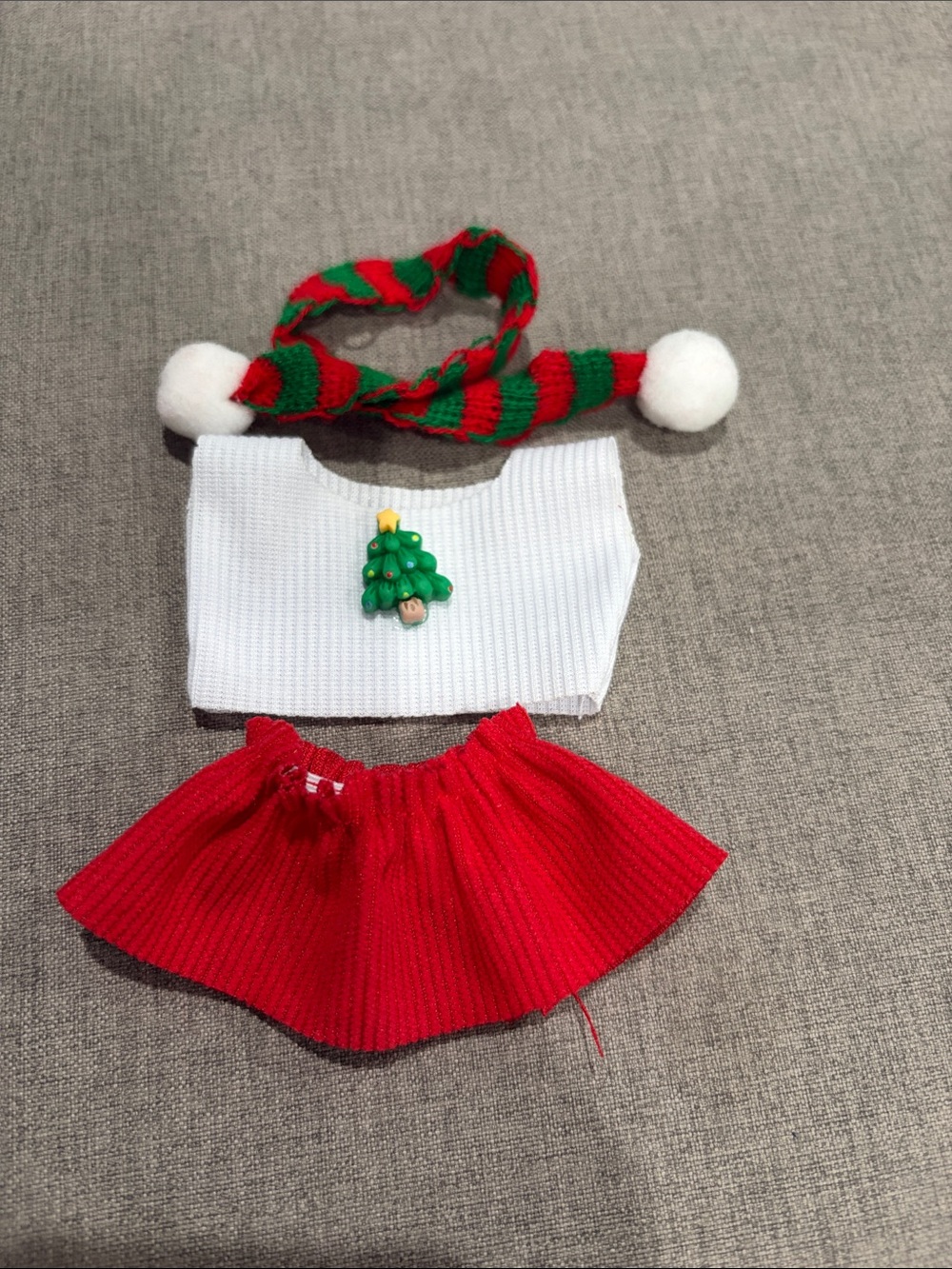 Labubu or Small Doll Christmas Tree Top and Red Skirt Set